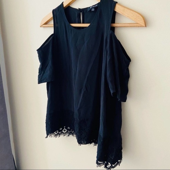 MADEWELL Silk Cold Shoulder Lace Detailed Top - Picture 10 of 14